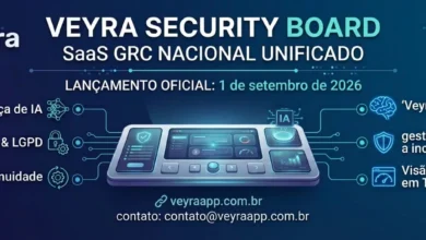 Plataforma unifica quinze módulos operacionais, cobre nove frameworks regulatórios — incluindo ISO 42001 e NIST AI RMF — e entrega visão executiva em tempo real, com o copiloto de IA Veyra Assist.